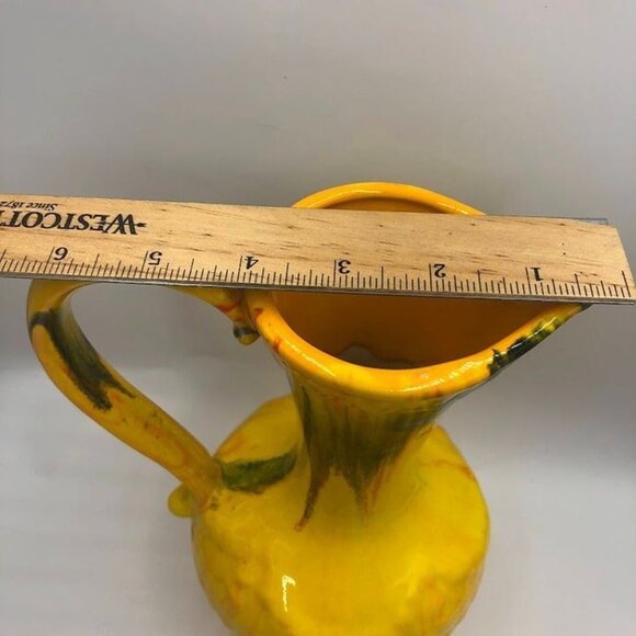 Vintage Yellow Ceramic Pottery Decorative Only Pitcher Drip Design Tabletop - Picture 9 of 12